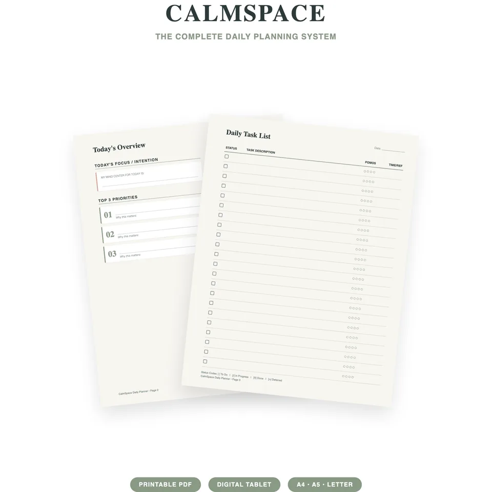 CalmSpace Daily Planner System Mockup